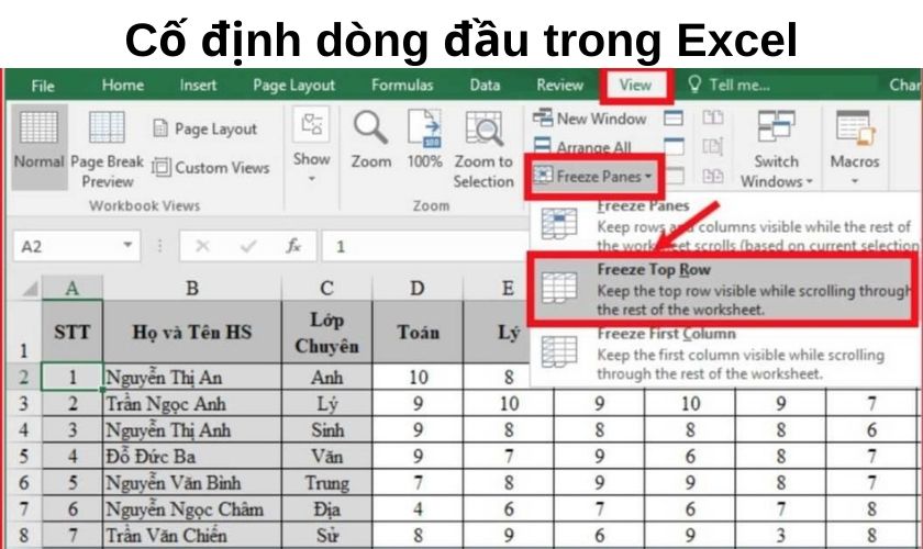 Cách cố định dòng đầu trong Excel?