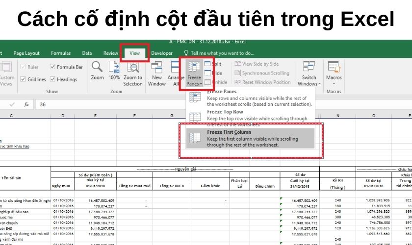 Hướng dẫn cách cố định cột trong Excel
