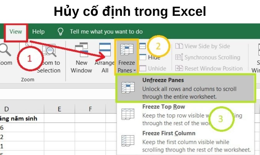 Cách bỏ cố định dòng trong Excel