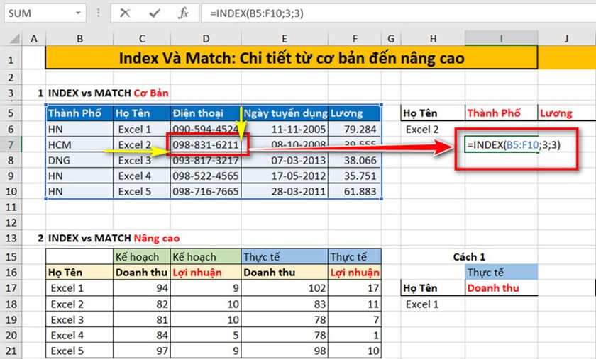 Hướng dẫn sử dụng hàm Index Match cơ bản
