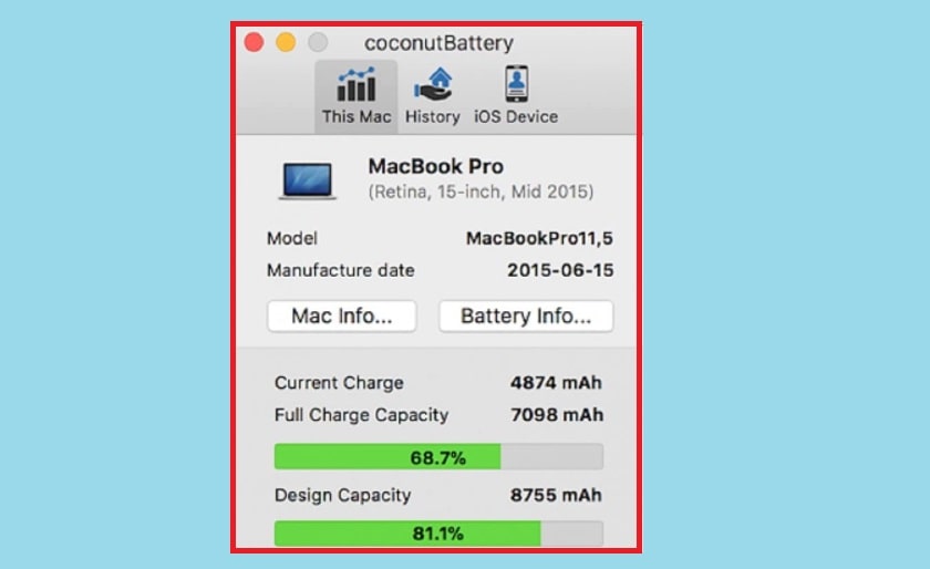 Kiểm tra pin Macbook bằng phần mềm Coconutbattery