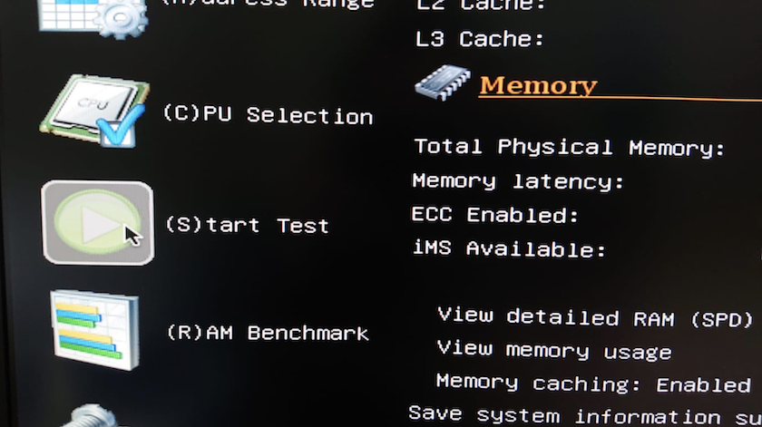 Giao diện khi test RAM máy tính, laptop bằng phần mềm MEMTEST86