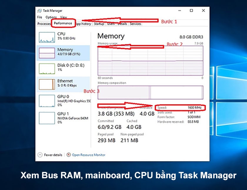 Xem bus RAM laptop, máy tính bằng Task Manager