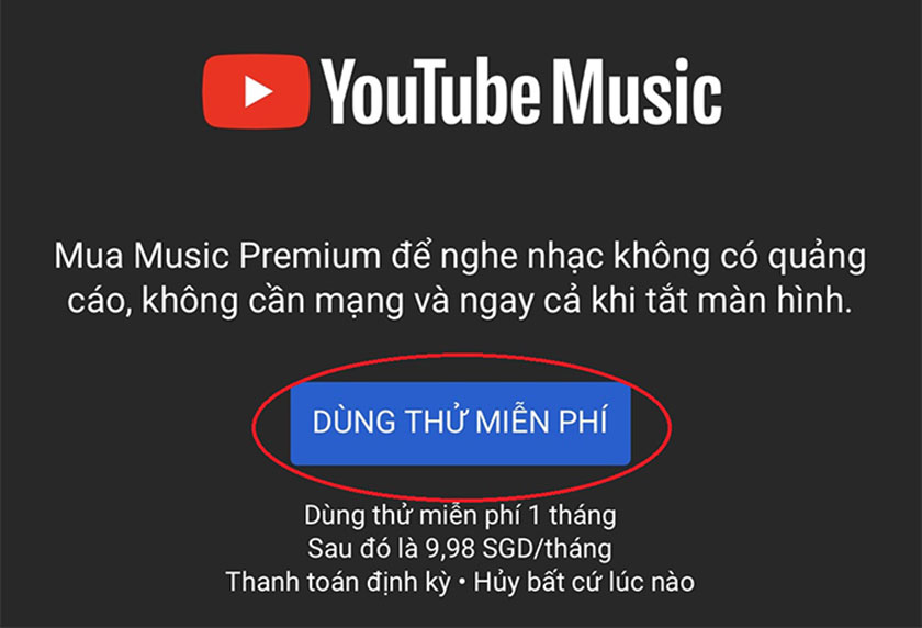  Tại giao diện YouTube Music Premium chọn dùng thử miễn phí