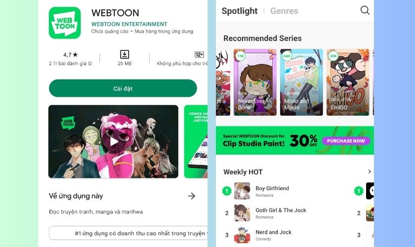 app đọc truyện tranh bằng tiếng anh webtoon