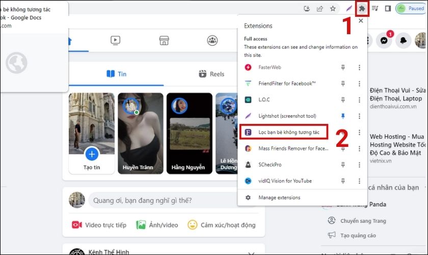 Cách lọc bạn bè không tương tác trên Facebook bằng tiện ích FBVN