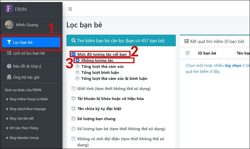 Lọc bạn bè không tương tác trên Facebook bằng FBVN