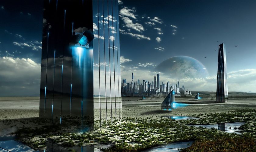Hình nền máy tính công nghệ 4K thành phố tương lai