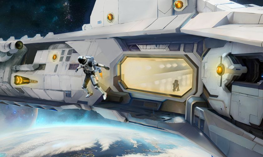 Hình nền phi hành gia trên tàu vũ trụ cho máy tính