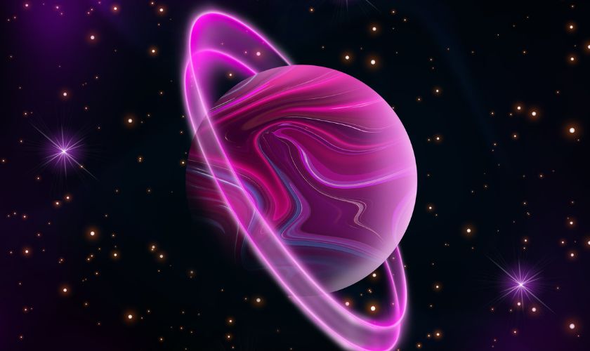 Hình nền máy tính hành tinh hồng cute bay trong vũ trụ
