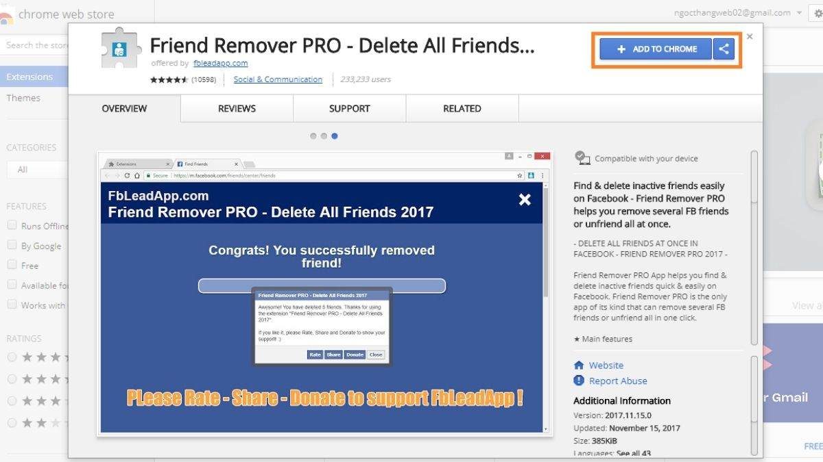 Lọc bạn bè Facebook bằng tiện ích Friend Remover Pro
