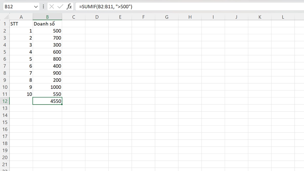 Một số ví dụ về cách sử dụng hàm SUMIF trong Excel 